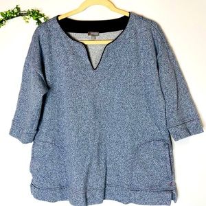 Talbots Blue Heather Cotton V-Neck Women’s plus Petite 3/4 sleeve Top, 1Xp